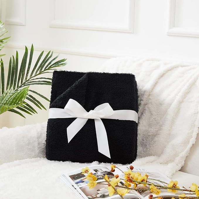 Knit Throw Blanket for Couch Black-Super Soft Lightweight Plush Fuzzy Fluffy Cozy Blankets and Throws for Sofa Bed, 50x60 inches