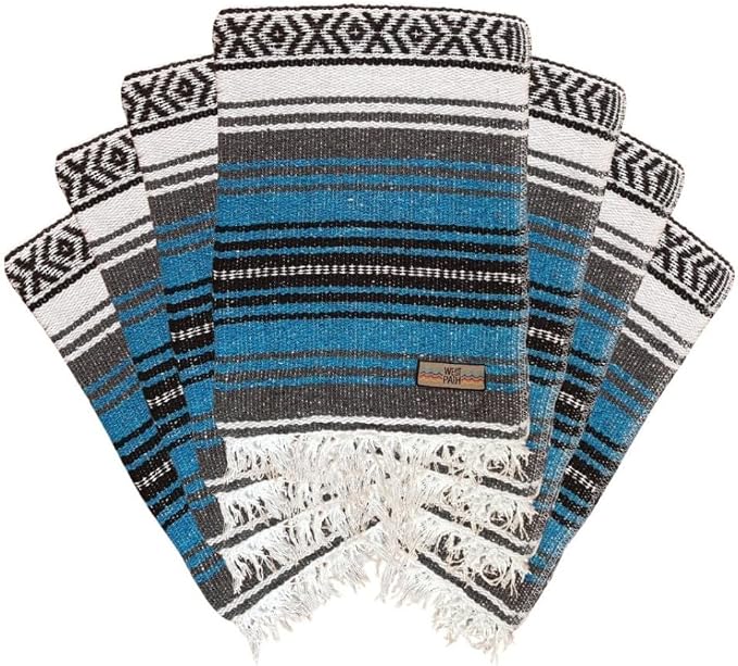 Open Road Goods Bulk Falsa Blankets - Handwoven Authentic Mexican Falsa - Great for Weddings, Yoga, Beach, Picnics, or Mexican Throw! (Bright Blue, 7 Pack)