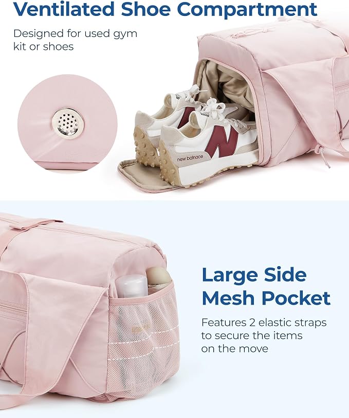BAGSMART Gym Bag for Women, Lightweight Duffel with Shoe Compartment, Tote Bag with Wet Pocket for Yoga Travel, Black