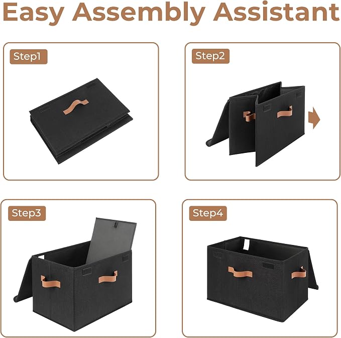 GRANNY SAYS Memory Keepsake Storage Box, Fabric Storage Bins with Lids | Flip-Top Lid, Collapsible, Stackable, 3 Handles, Ideal for Closet Clothes Blanket Toys, Extra Large, Black, 2-Pack