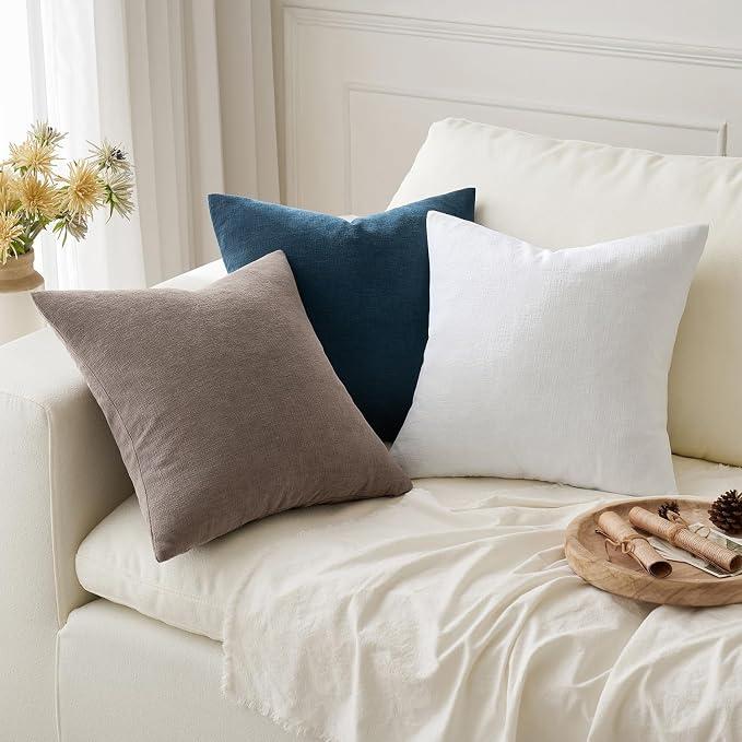 MIULEE Dark Blue Chenille Couch Throw Pillow Covers, 18x18 | Set of 2, Soft Coastal Home Decor, Modern Farmhouse Decorative Pillowcases for Sofa Living Room Bed