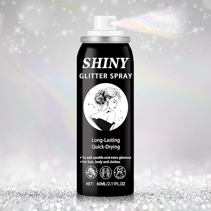 AWCCXMYM Body Glitter Spray Sparkle Hair Glitter Long Lasting and Quick-Drying Face Glitter Spray for Hair and Body,Halloween Christmas Festival Accessories Makeup Prom (2.11 Fl Oz)