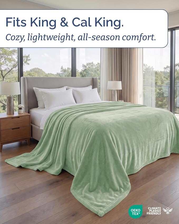 Ultra Soft Fleece Blanket Giant Blanket Size - Flannel Fleece Luxury Blanket - Lightweight for Couch Bed Chair - Thick, Warm and Breathable - All Season Cozy, Celadon