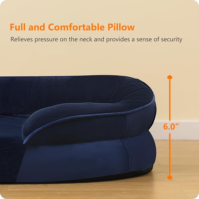 Dwanton Orthopedic Waterproof Medium Dog Bed Sofa, Gel Memory Foam, 36" | Egg-Crate Foam Dog Sofa, Washable Pet Bed with Four Sided Bolster Cushion, Removable Cover & Non-Slip Bottom, Navy Blue
