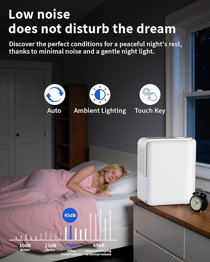 3 in 1 Dehumidifier, Humidifier & Air Filtration & aroma diffuser combo - 39Oz, Auto Humidity Control,Quiet, 27db，multifuctional colorful mist,for Bedroom/bathroom/home/basement/RV(350 sq.ft)