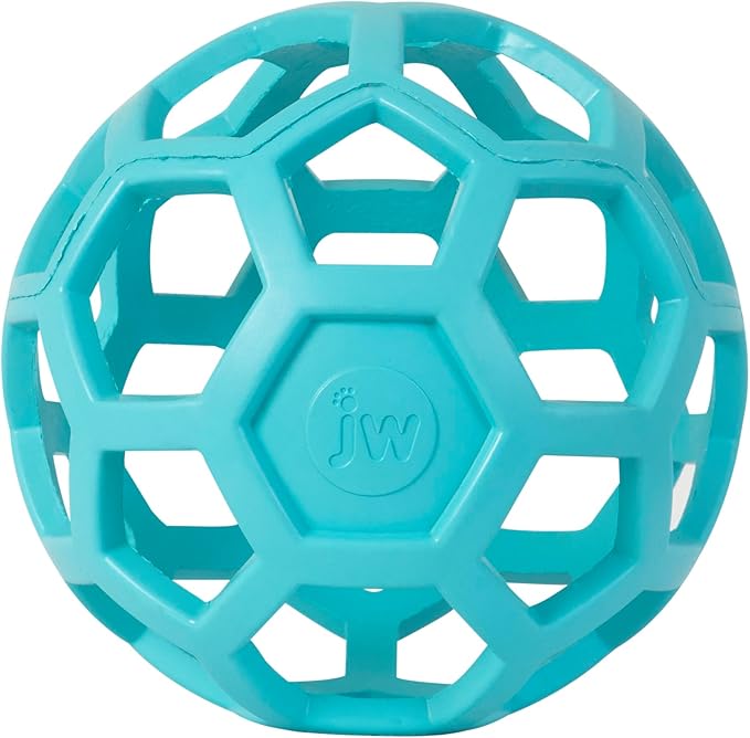 JW Pet HOL-ee Roller Dog Puzzle Ball, Large 5.5in, Natural Rubber, Blue