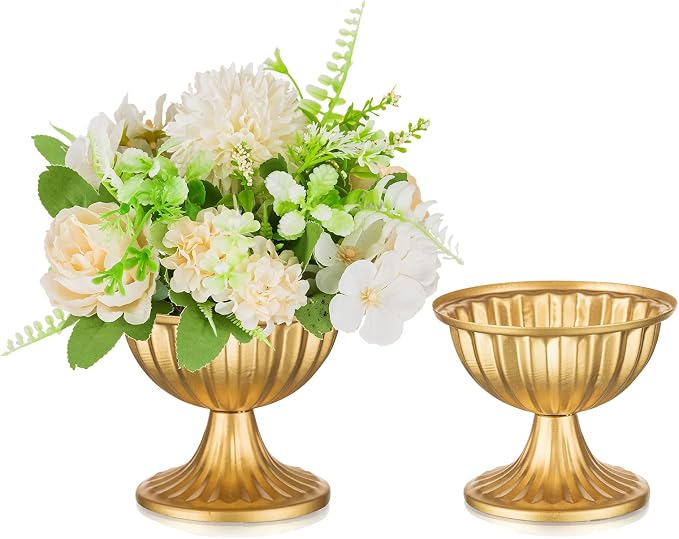 Sziqiqi Mini Gold Flower Arrangement Pots for Centerpiece Table Decorations Metal Vase Urn Planter Decor for Home Wedding Party Christmas (3.7IN-2PCS, Gold)