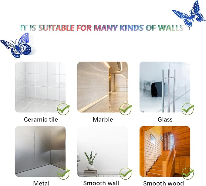SAOROPEB Butterfly Wall Stickers, 48 Pcs 4 Styles 3 Sizes, Metallic Paper, Removable, Navy Blue, Art Deco Decor for Wall | 4 Styles 3 Sizes, Butterfly Birthday Decorations Butterfly Party Decorations Cake Decorations, Removable Stickers