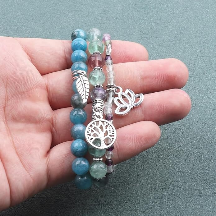 UEUC Tree of Life Yoga Healing Stone Bracelets,Multilayer Lotus Chakra Stone Reiki Bracelet Sets,Anxiety Crystal Natural Stone,for Women Stress Relief