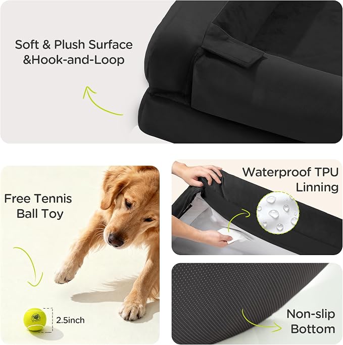 Waterproof Orthopedic Dog Bed for Medium Large Sized Dogs | Memory Foam Pet Bed Sofa with Bolster, Dog Couch with Washable Cover & Non-Slip Bottom, 36x27 Inch, Black