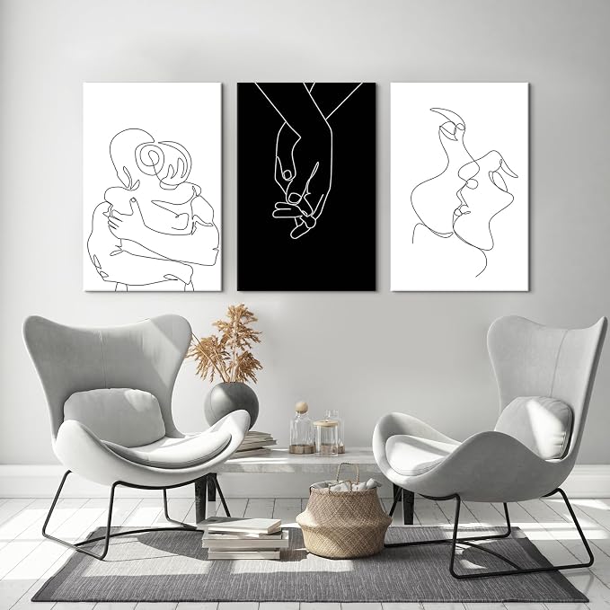 Couples Wall Decor Black and White Canvas Wall Art Minimalist Line Drawing Art Poster Prints Romantic Couple Love Painting Pictures for Bedroom Bathroom Living Room Office Decor 24"x32"