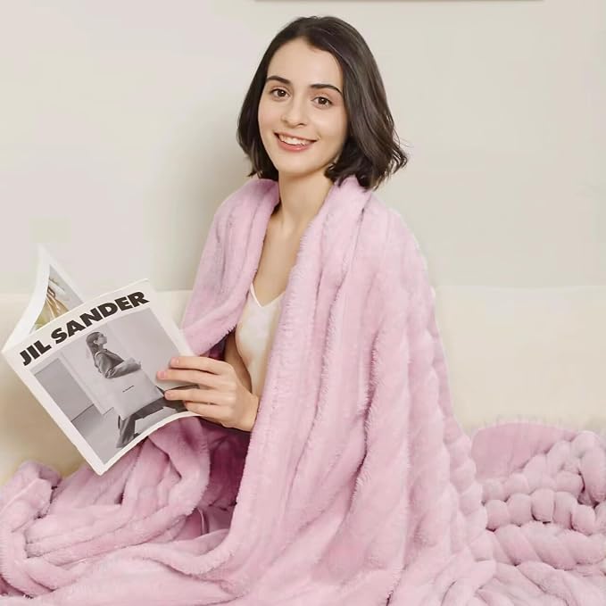 Aganear Fluffy Throw Blanket for Couch Sofa 50"x60" Coral Pink | Lightweight Fuzzy Throw,Warm Gift for Women,Christmas,Housewarming,Soft,Boho Design for Room Home Decor,All-Season Use