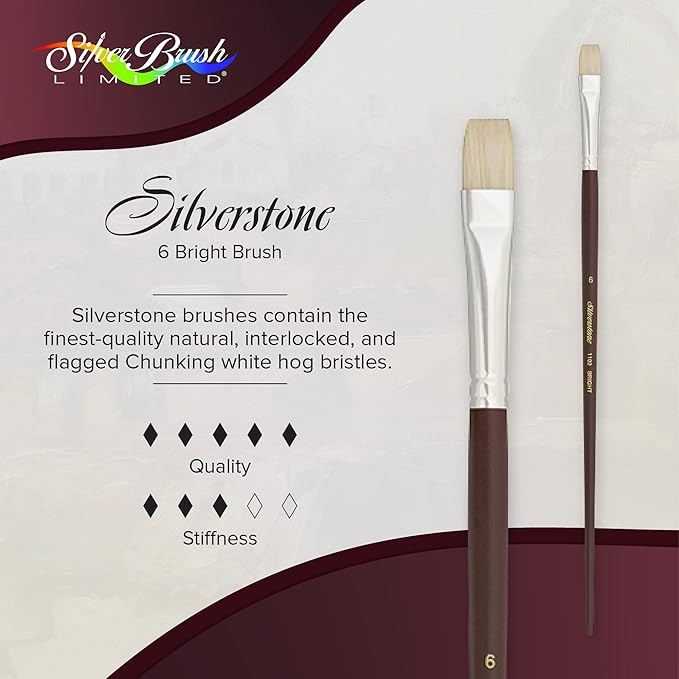 Silver Brush Limited 1102-6 Silverstone Bright Paintbrush for Oil Painting, Size 6, Long Handle
