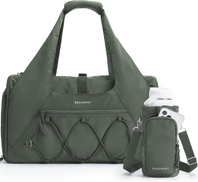 BAGSMART Gym Bag for Women, Lightweight Duffel with Shoe Compartment, Tote Bag with Wet Pocket for Yoga Travel, Sage