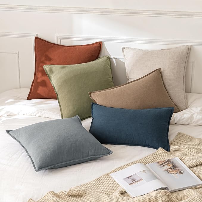 MIULEE Decorative Linen Pillow Covers 20x20 Inch Rust | Boho Farmhouse Fall Autumn Couch Throw Pillows for Bed, Pack of 2 Accent Modern Pillowcases, Sofa Livingroom Home Decor