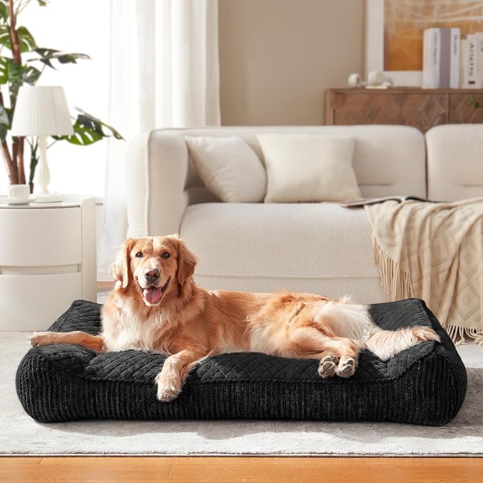 JOEJOY XL Orthopedic Dog Bed for Large Dogs, Extra Thick Foam Pet Bed Sofa | 42" Extra Large Dog Couch Bed with Bolster Sides & Removable Washable Cover, Non-Slip Bottom, Black (42"x30")