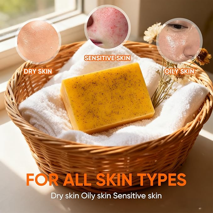 3 Packs Turmeric Soap Bar for Face & Body Cleanser, Organic Lemon Turmeric Soap with Vitamin C, Gentle Handmade Formula for Smoothing & Moisturizing Skin, Suitable for All Skin Types - 10.59 oz