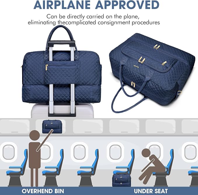 Travel Duffle Bag Weekender for Women - 38L Carry-On Overnight Bag Personal Item Bag with Shoe Compartment & Wet Pocket Weekend Tote Bags with Toiletry Bag Hospital Bags for Labor and Delivery Navy