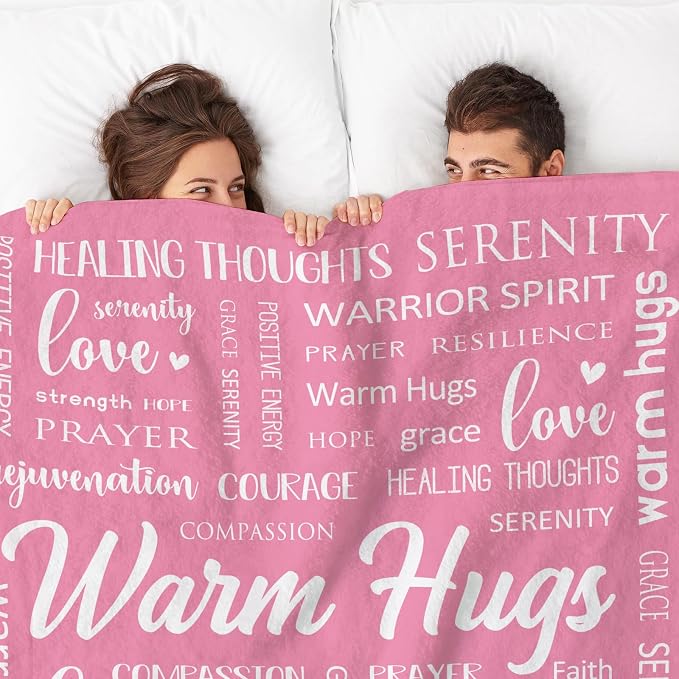 Warm Hugs Healing Blanket, Breast Cancer Gifts for Women | Get Well Soon, Cancer Care, Feel Better, Thinking of You Gifts for Friend Sister, Soft Comfort Throw Blankets 60" x 80''