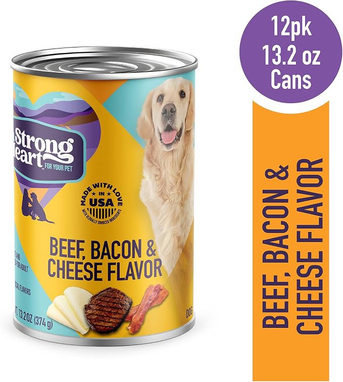 A Strong Heart Beef, Bacon & Cheese Dog Food Loaf, 13.2oz, 12pk | Loaf texture, chicken & beef blend, AAFCO all life stages, made in USA