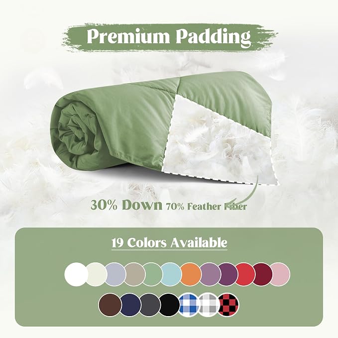 puredown® Soft Feather Down Throw Blanket Lightweight Packable Couch Throw for Indoor and Outdoor Use, Throw 50"X70", Sage Green