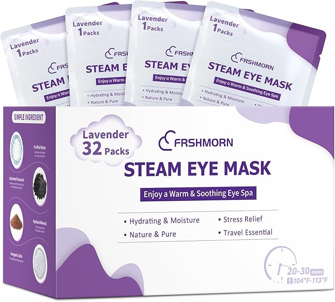 32 Packs Steam Eye Mask, Heated Eye Mask for Sleeping, Warm Compress for Eyes, Self Heating Disposal Steam Mask Comfortable Sleep Mask for Home, Office, Spa, Travel Essentials (Lavender)