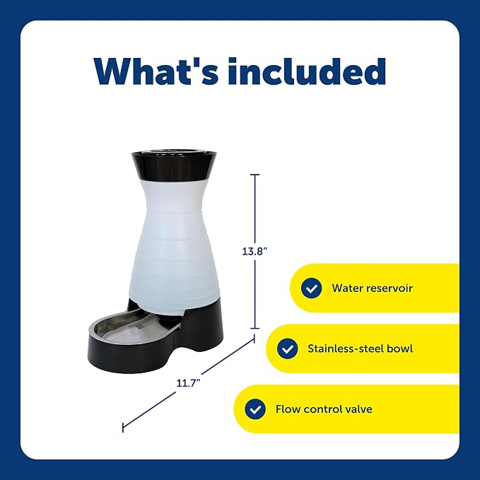 PetSafe Healthy Pet Water Station, 128 oz, Stainless Steel Bowl, Medium | Gravity-Fed Pet Water Fountain Keeps Cats or Small Dogs Hydrated, Stainless Steel Bowl Is Dishwasher Safe