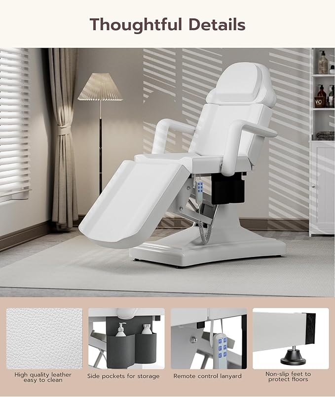 Icoget Fully Electric Tattoo Chair Esthetician Bed for Clients, 3-Motor Massage Table Adjustable Spa Facial Chair for Waxing, Lashing, Professional Aesthetics Bed for Salon, White