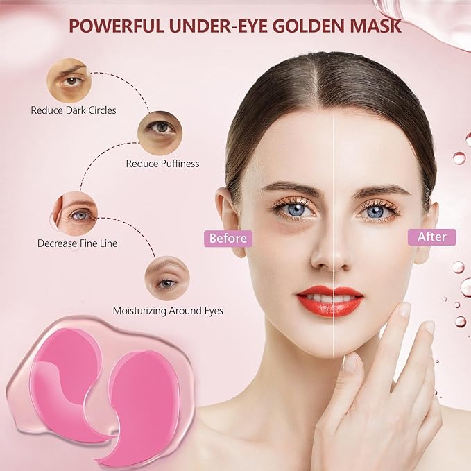 2 Packs 60 Pcs Under Eye Patches, Pink+Green, 30 Pairs Women Undereye Mask for Puffy Eyes Dark Circles Treatment, Men Collagen Gel Pads Hydrating for Eye Bags Puffiness Wrinkle, Beauty Skin Care