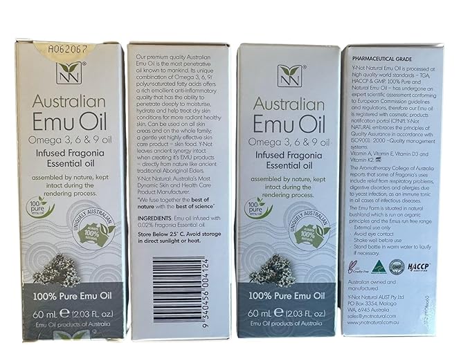 Y Not Natural Pure Emu Oil - Organic Moisture for Face, Body, Hair, Scalp & Nails - Rich in Omega 3-6-9, Vitamins & Essential Minerals - Australian Emu Oil (60ml) 2.03 fl oz - Fragonia