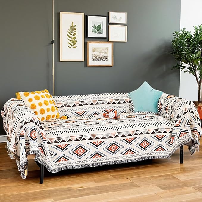 Lqprom Aztec Southwestern Throw Blanket,Native American Cover 51"x71" | Southwest Boho Style,Sofa Chair Cover,Outdoor Beach Car Tent Travel Camping Use,Reversible and lightweight,Tapestry,Tassels