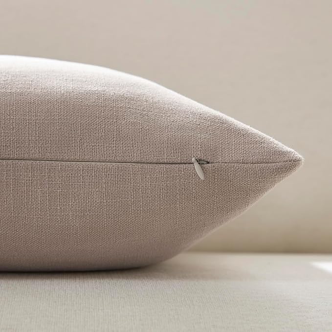 Meekio Set of 2 Smokey Taupe Throw Pillow Covers 22x22, Modern Farmhouse Linen Blend Decorative Pillow Covers for Couch Sofa Bed, Neutral Home Decor