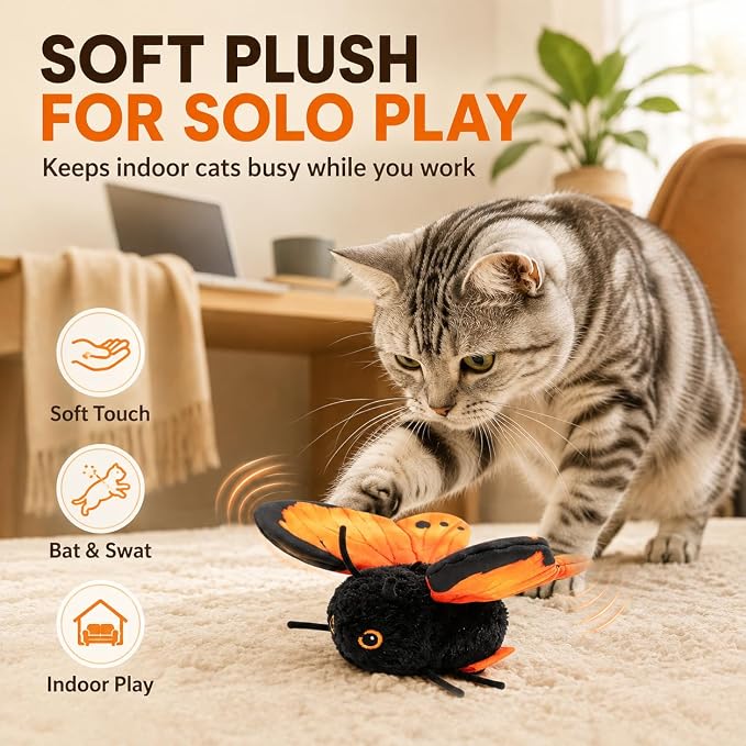 Smart Sensing Flapping Butterfly Toy - Cat Interactive Toys (Orange)