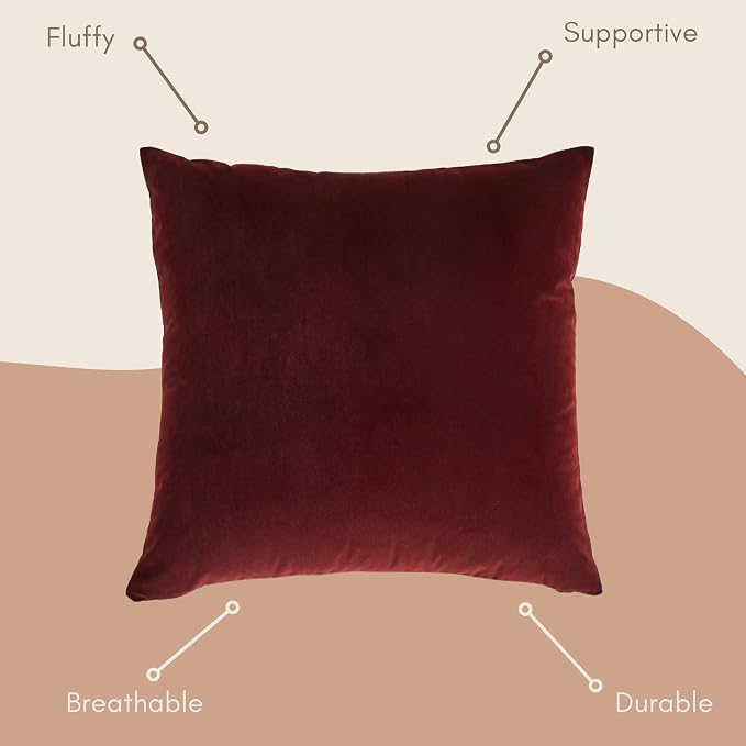 Solid Color Velvet Throw Pillow with Insert Included (Burgundy Red, 14"x24"), Decorative Pillow for Sofa, Couch, Bed, Chair Cushion