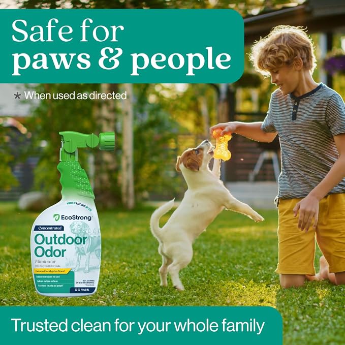 Outdoor Odor Eliminator | Outside Dog Urine Enzyme Cleaner – Powerful Pet, Cat, Animal Scent Deodorizer | Professional Strength for Yard, Turf, Kennels, Patios, Decks (32oz)