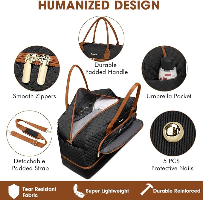 Large Women Travel Duffle Bag, Weekender Bags for Women with Shoe Compartment, Carry on Overnight Bag with Toiletry Bag, Gym Duffel Bag with Wet Pocket, Hospital Bags for Labor and Delivery 3 PCS Set