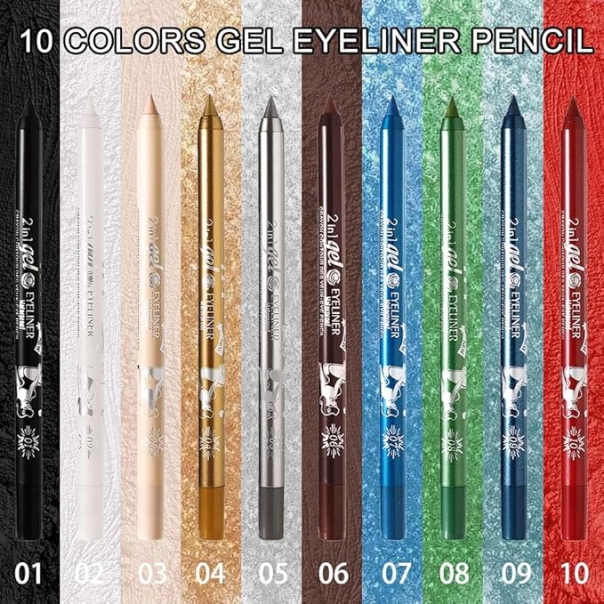 evpct 2Pcs Blue & Green Color Gel Glitter Eyeliner Pencils Set for Women Waterline Waterproof Smudge Proof lapiz de ojos delineador de ojos contra el agua Eye Liner Makeup
