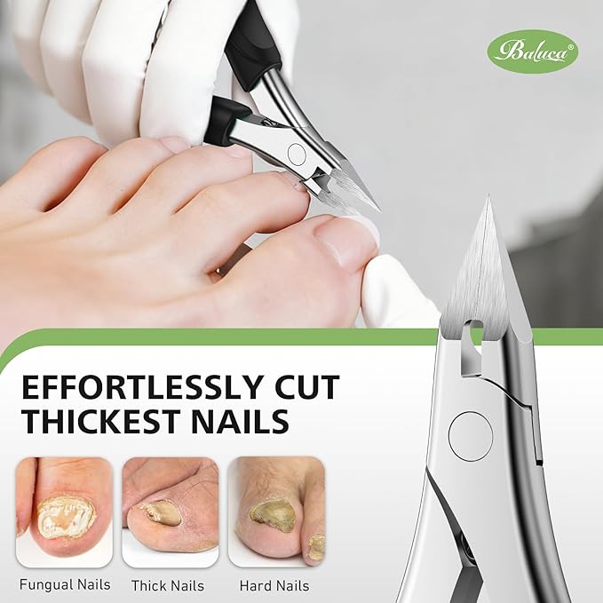 BALUCA Professional Straight Edge Toenail Clippers for Thick Nails & Ingrown Toenails - Heavy Duty Long Handle Nail Clippers for Seniors and Adults with Precision Design for Pain-Free Grooming,Black