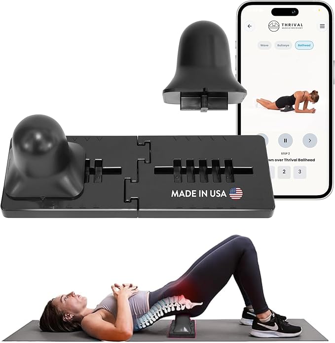 Thrival Ballhead - Fully Adjustable Psoas Muscle Release Tool with Thrival App for Hip Flexor, Glute, Iliacus, and Neck Pain - Lower Back Pain Relief, Trigger Point & Myofascial Release - Carbon Black