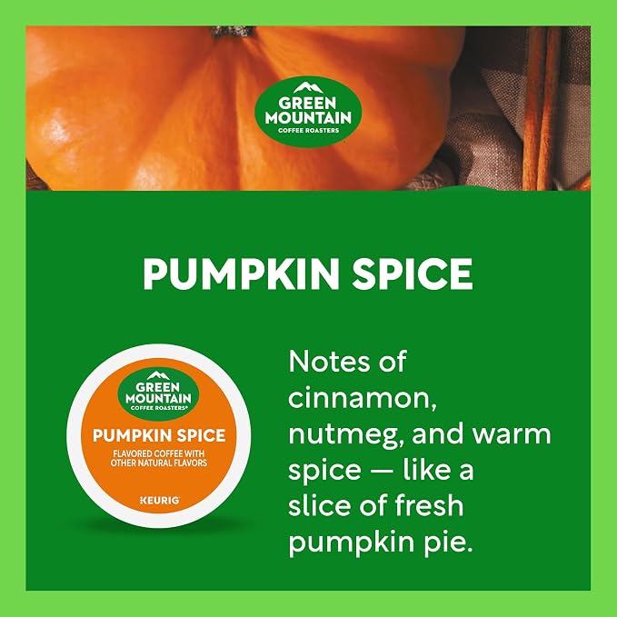 Green Mountain Coffee Roasters Pumpkin Spice, Keurig Single-Serve K-Cup Pods, Light Roast Coffee, 60 Count (6 Packs of 10)