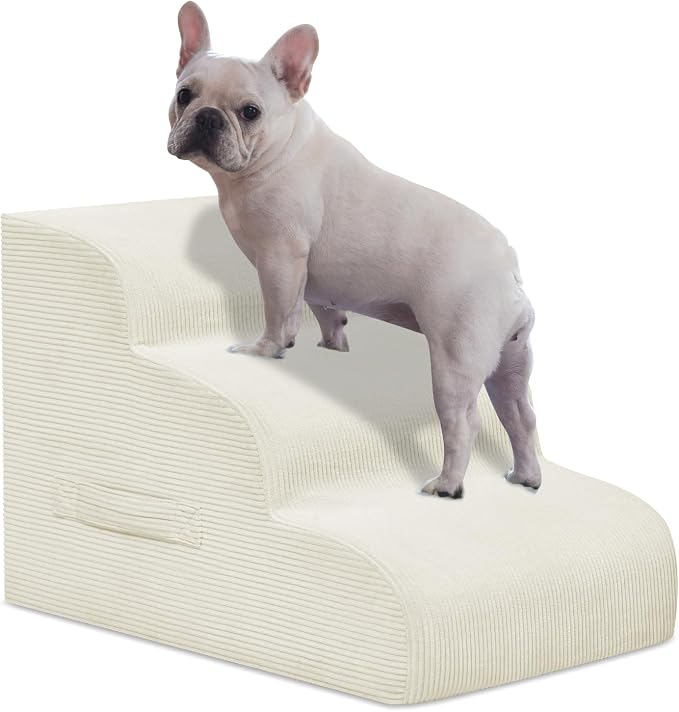 Mesa Lemon 3 Step Dog Stairs Pet Ramp for High Beds, Sofas and Cars | High Density Foam, Non-Slip Bottom, Removable Washable Cover, Portable Handle, Holds Up to 50 lbs, 16 Inch Height