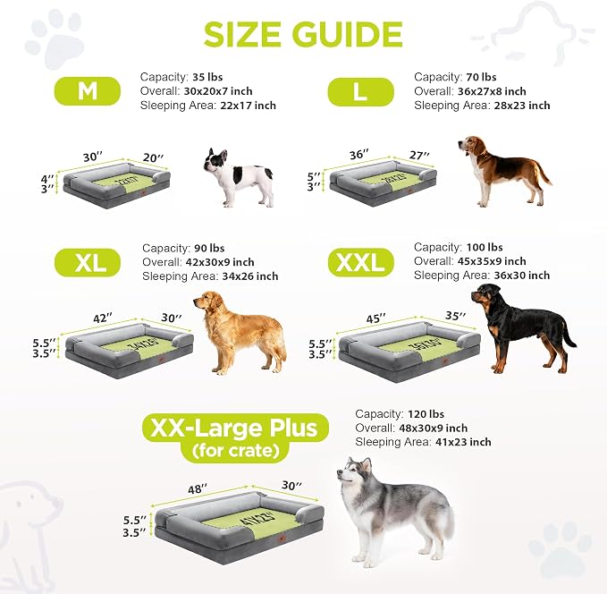 Waterproof Orthopedic Dog Bed for Medium Large Sized Dogs | Memory Foam Pet Bed Sofa with Bolster, Dog Couch with Washable Cover & Non-Slip Bottom, 30x20 Inch, Grey