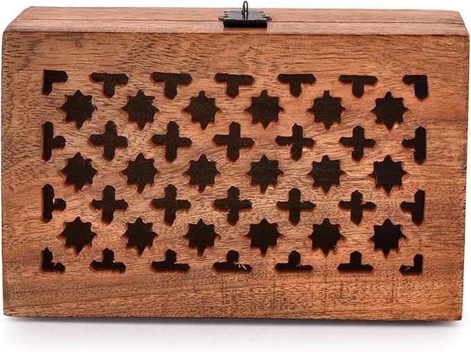 Mango Wood Decorative Wooden Box with Hinged Lid Wooden Storage Box, Decorative Bo xes With Lids (8" x 5" x 3")