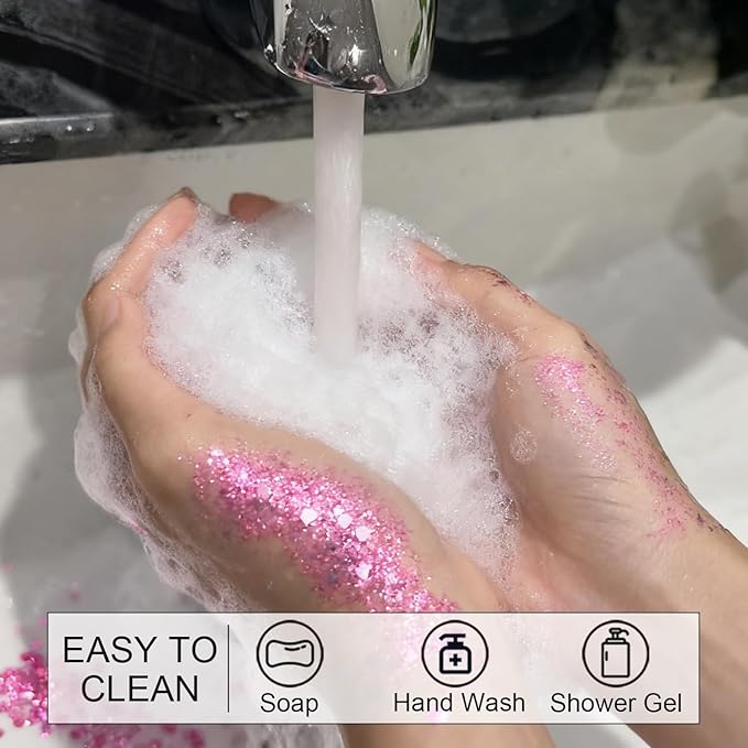 Pink Face Body Hair Glitter Gel for Women and Kids, Monochrome Holographic Mermaid Sequins Chunky Glitter Paint Makeup for Mardi Gras Halloween Festival Rave Outfits Accessories, 1.7oz, #03