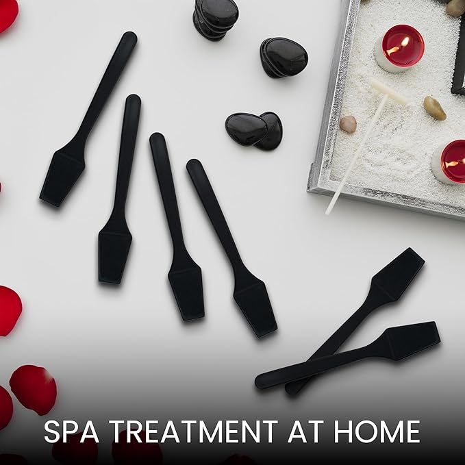 PANA 100 Pieces Cosmetic MakeUp Disposable Plastic 2.5" Spatulas For Skin Care Facial Cream Mask Spatula (BLACK)