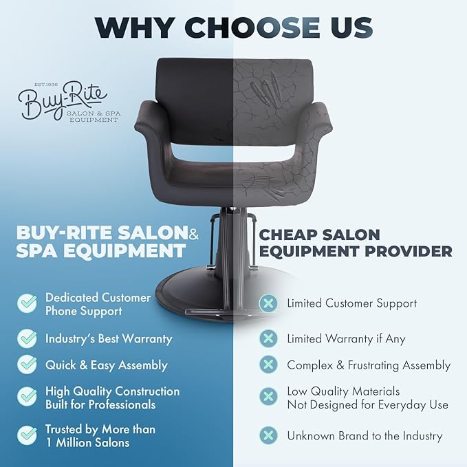 Buy-Rite Capri Styling Chair for Professional Salons & Barbershops - Luxurious Black Vinyl, Black Stitching, Elegant Curved Arms, Crevasse-Free Cushions - YLG-298-1
