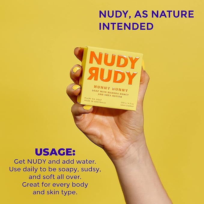 Nudy Rudy Hunny Bunny Soap Bar Puck, Made with Organic Shea Butter and Manuka Honey, Triple Milled Bar, No Harsh Ingredients, All Skin Types, 4.2 oz, Made in Australia