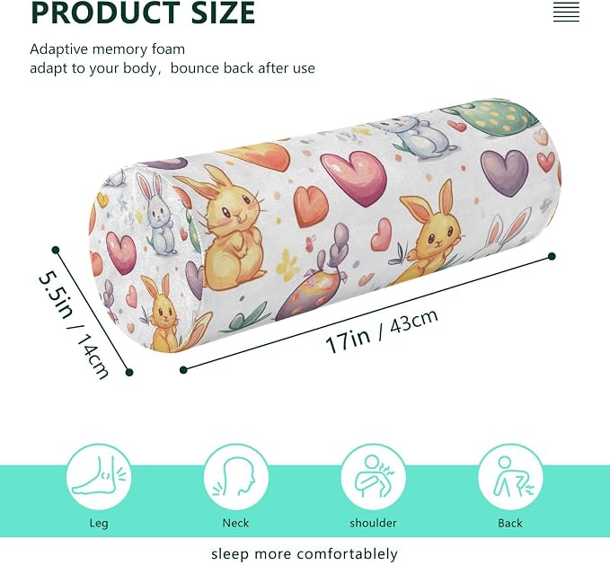 White Rabbit Easter Egg Love01 Neck Roll Pillow Bolster Round Health Memory Foam Long Cervical Cylinder Pillows with Removable Washable Cover for Body Bed Legs Back Yoga