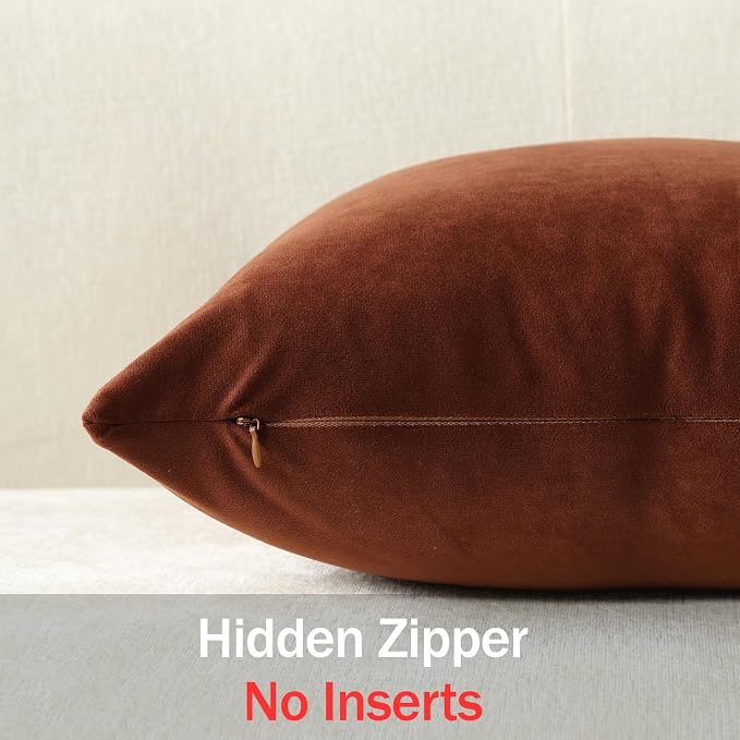 Throw Pillow Covers 18x18 Reddish Brown: Pack of 2 Cozy Soft Velvet Square Modern Luxury Decorative Throw Pillow Cases for Sofa Couch Living Room Bed Home Decor