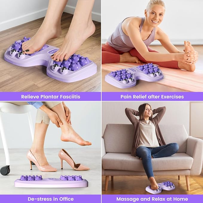 Foot Massager Roller for Plantar Fasciitis Relief, Dual Foot Acupressure Therapy for Pain Relief, Stress Relief and Improved Circulation, Portable Reflexology Tool for Home and Office Use
